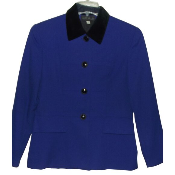 Jules Miller Blazer 10 Vintage Royal Blue Suit Jacket(black velvet collar)button - Picture 1 of 8